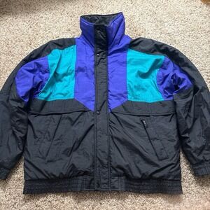 Vintage 90s SKI Brand Colorblock Puffer Jacket - Size Medium 100% Nylon USA Made